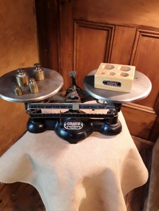 Vintage Ohaus Balance Scale Apothecary Cast Iron With Weights