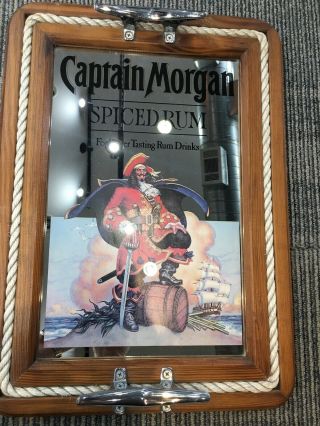 Vintage Captain Morgan Spiced Rum Nautical Bar Mirror Sign 16x22