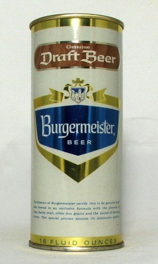 Burgermeister Draft 16 Oz.  Pull Top Beer Can - 1966 Schlitz Brewing,  Los Angeles