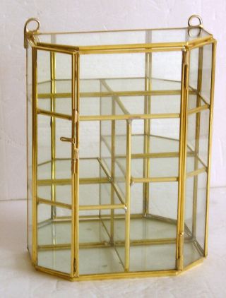 8 " Tall Glass & Brass Small Curio Display Cabinet