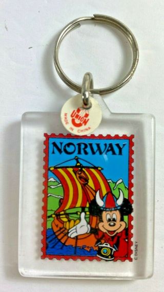Vintage Walt Disney World Epcot Norway Mickey Mouse Plastic Key Chain