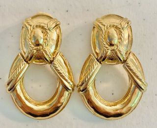 Vintage Signed Givenchy Paris York Gold Tone Clip On Earrings Dangle Rope