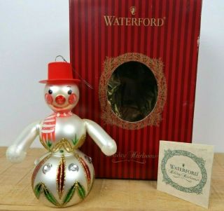 Waterford Winter Snowman Holiday Heirlooms Christmas Ornament Blown Glass Vtg