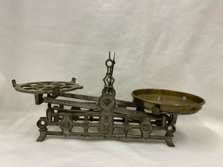 Vintage Antique Cast Iron Balance Scale Sk Mercantile Store 1 Brass Pan