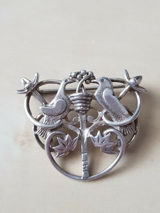 Vintage Omg Ola Gorie Sterling Silver 925 Tree Of Life With Dove Brooch