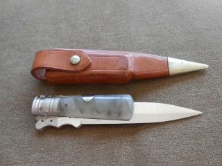 Vintage Albacete Inox Folding Stiletto Knife With Sheath 10 Inches