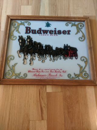 Vintage Budweiser Beer Clydesdale Reverse Painted Glass Beer Advertising Sign