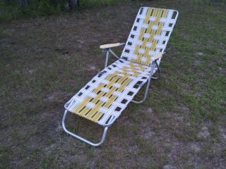 Vintage Folding Yellow & White Pool Chaise Lounge/lawn Chair 80s 90s Some Wear