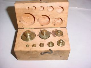 8 Vintage Micro - Poise Brass Balance Scale Weights 1/16 Oz To 8oz In Wood Box