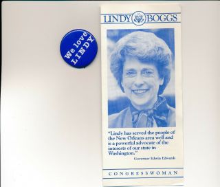 Type 1 - Louisiana La Lindy Boggs For U.  S.  Congress Campaign Button & Brochure