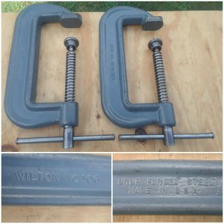 Vintage (2) Wilton C Clamps Vise No 106 Heavy Duty Tools Orig Gray Made In Usa