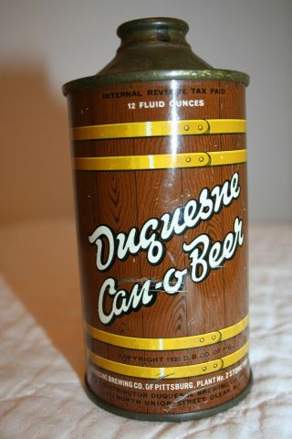 Duquesne Can - O - Beer 12 Oz.  1940 Irtp Lp Cone Top From Stowe Twp. ,  Pennsylvania