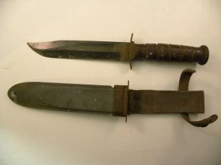 Vintage Us Navy Mark 2 Knife In A Metal Sheath (about 12 " Long Made In The Us)