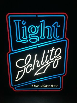 Vintage 1982 Schlitz Light Beer Neo - Neon Embossed Lighted Bar Sign