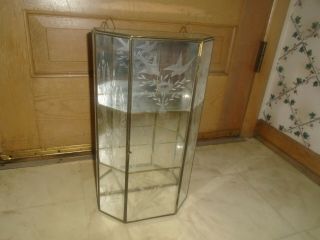 Vintage Glass And Brass Etched Curio Table Top Display Cabinet Case - 15” 3/4