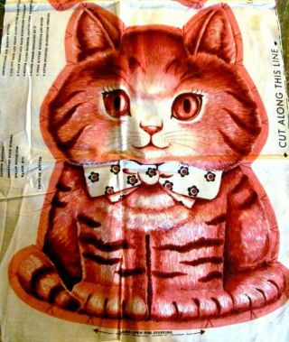 Vtg I Am Charlie The Kitten Stitch & Stuff Pillow Animal Fabric Panel Pink Cat