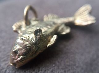 Vintage Flying Salmon Fish Charm In 9ct Gold English Hallmarks 2.  6grams