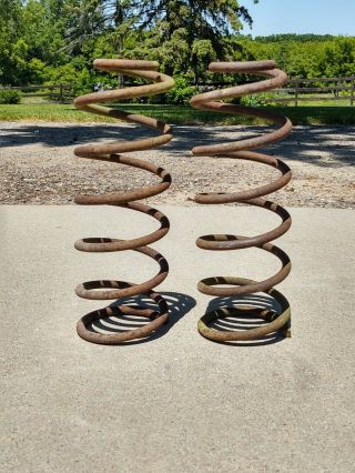 Vintage Large Heavy Duty Rusted Metal Coil Spring Industrial Rustic Set Of 2