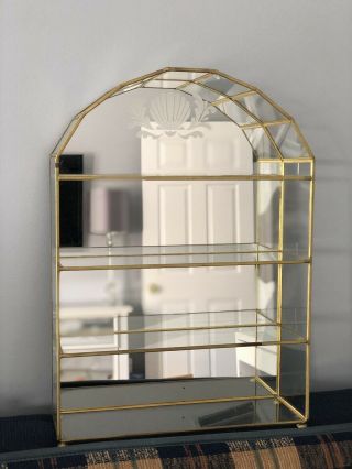 Vintage Franklin Glass Mirror Brass Metal Small Curio Cabinet Shelves Hang