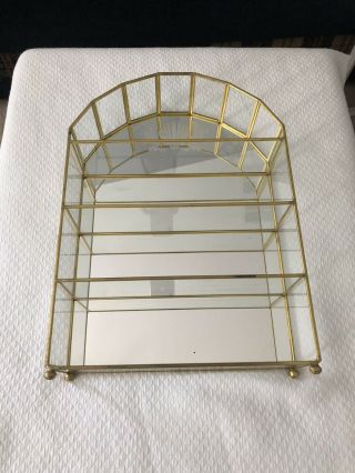 Vintage Franklin Glass Mirror Brass Metal Small Curio Cabinet Shelves Hang 3