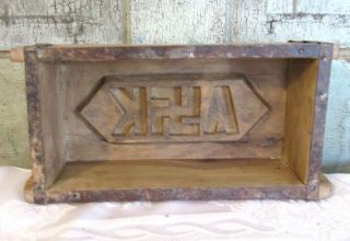 Lg Primitive Carved Wood Wooden Farmhouse Brick Butter Mold A K Swastika Design