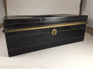 Antique Black Gold Metal Cash Box - No Key