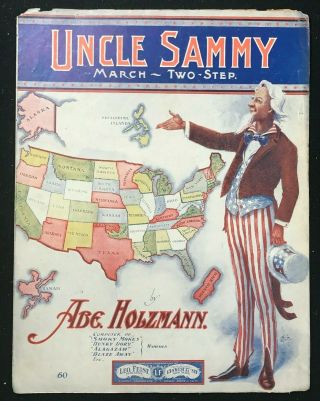Ww1 Wwi World War 1 Patriotic Sheet Music - 1914 - Uncle Sammy March Two - Step