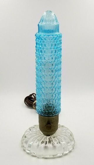 Art Deco Lamp Skyscraper Bullet Boudoir Vanity Vintage Blue Glass Torpedo Lamp