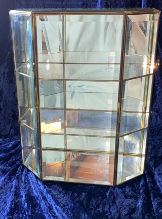 Vintage Glass And Brass Three Shelves Curio Display Cabinet Shelf Display Case