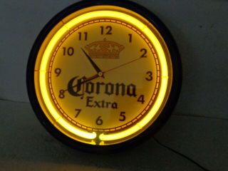 Corona Extra Neon Lighted Wall Clock Beer Cerveza Round 12 " Bar Sign Man Cave