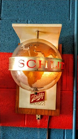 Vintage Schlitz Beer Globe Rotating Light Up World Globe Sign