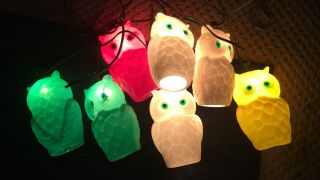 Vtg Owl Rv String Lights - Blow Mold Camper Patio - 7 Bulbs