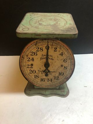 Vintage Antique American Family Kitchen Scale 30 Pounds Green Rustic Farmhouse