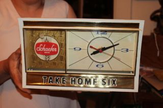 Vintage C.  1960 Schaefer Beer Bar Tavern Gas Oil Lighted Sign & Clock