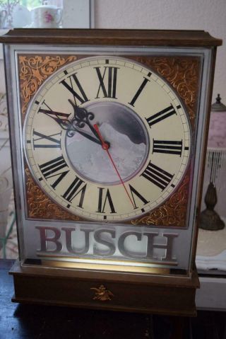 Busch Beer Advertising Light Up Electric 3 - D Wall Clock Vintage.  Light