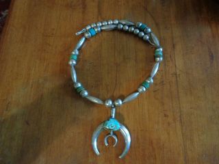 Vintage Sterling Silver Bench Bead And Turquoise Heishi Necklace