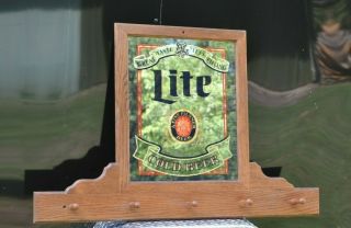 Miller Lite Wood Framed Mirror And Coat Rack Man Cave Bar