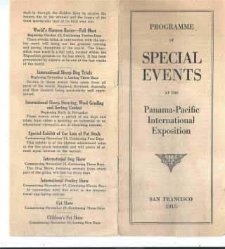 Programme Special Events,  Panama - Pacific International Expo,  San Francisco 1915