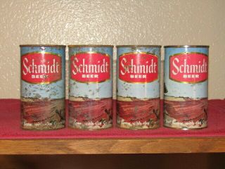 4 Schmidt Flat Top Beer Cans With Bear Pfeiffer Brewing Co D/b/a Jacob Schmidt