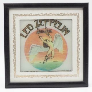 Vintage 80s Led Zeppelin Swan Song Carnival Prize Glass Mirror Framed