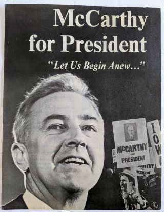 1968 Senator Eugene Mccarthy Campaign Flyer Poster For President 8.  5 X 11