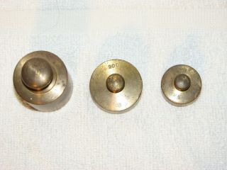 Set of 3 Antique Balance Scale Brass Weights 2