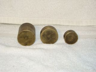 Set of 3 Antique Balance Scale Brass Weights 3