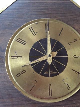 Vintage Seth Thomas Mid Century Modern Wood Grain Gold Wall Clock 2