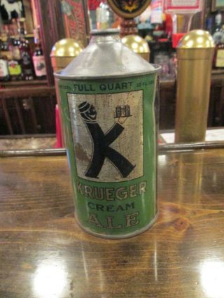 Vintage Krueger Cream Ale,  Empty Quart Size Cone Top Beer Can,  Irtp