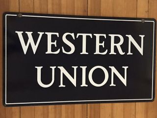 Authentic Porcelain Western Union Double Sided Sign Nos W/ Orig Box & Postmark