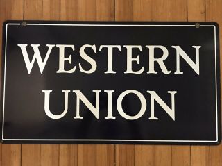 Authentic Porcelain Western Union Double Sided Sign NOS w/ Orig Box & Postmark 2