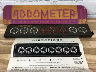 Vintage Addometer Portable Mechanical Adding Machine Stylus And Directions