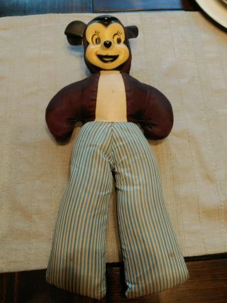 Vintage Plastic Face Stuffed Mouse Doll Striped Panted