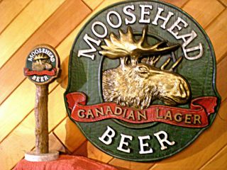 Moosehead Canadian Lager Vintage Beer Sign Embossed Moose & Tap Handle.
